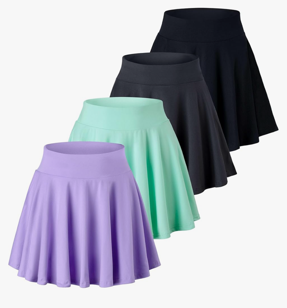 Real Essentials 4 Pack: Women's Basic Casual Stretchy Mini Skirt - Skater A-Line Flowy Flared, XXL