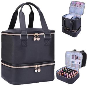 FCQQYWZ Nail Polish Organizer Case Hold 30+ Bottles (15ml/0.5 fl.oz) and a Nail Lamp, Double-Layer Nail Case Bag Nail Polish Organizer Bag, Nail Supply Organizers and Storage for Nail Tech (BLACK)