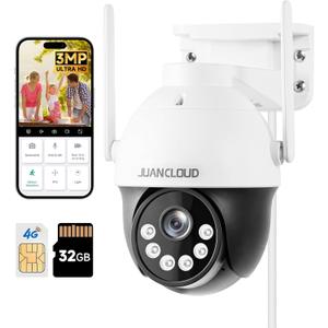 4G LTE Cellular Security Camera Wireless Outdoor, No WiFi Camera with 360 Pan Tilt Auto-Tracking, Siren Alert, Color Night Vision, 2-Way Audio, 32GB SD Card & SIM Card, IP66