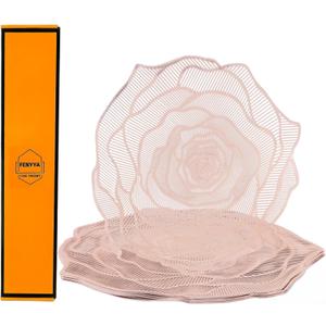 Placemats Set of 12, Rose Gold Rose Flower Place Mats, Vinyl Heat Resistant Non-Slip Washable Dining Table Mats for Holiday Party Home Wedding Dining