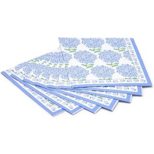 Two's Company Hydrangea 3-Ply Paper Napkins - Elegant Floral Design Cocktail Napkin Set, 20 Pack - Perfect for Special Occasions and Everyday Use (5 x 5 x 0.1 inches)