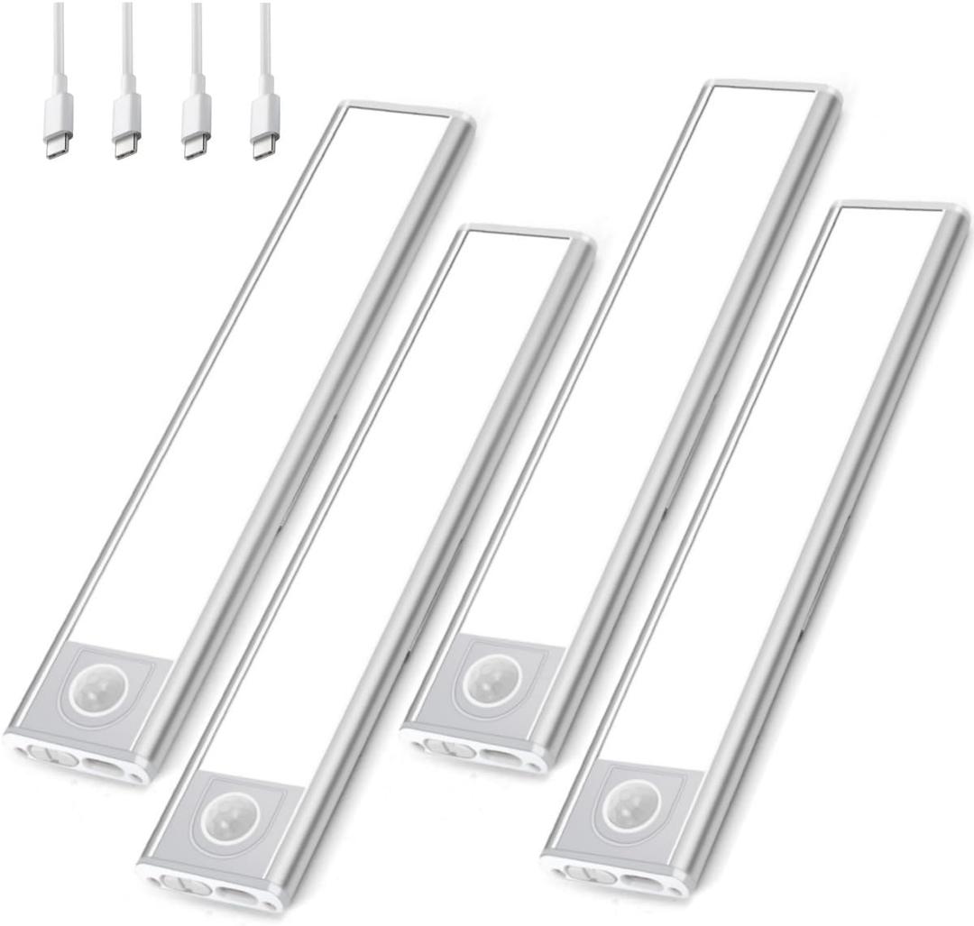 Under Cabinet Lighting Wireless 4Pack, 3 Color Temps Motion Sensor Light Indoor, 8" Dimmable Closet Lights Battery Operated, Rechargeable LED Magnetic Light, Under Counter Lights for Kitchen, Stairs