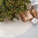 SARO LIFESTYLE Linen Christmas Tree Skirt  Toscana Collection  Natural Solid Edge  Classic Holiday Farmhouse Dcor, 56", Natural
