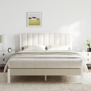 Novilla Full Bed Frame with Piano Keys Headboard and Footboard, Metal Platform Bed Frames Full Size, No Box Spring Needed, Easy Assembly, Steel Slats Support, Velvet White