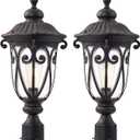 24 Inch Large Post Light Fixture with 3in Pier Mount, 2 Pack Bronze Post Lamp for Yard, Outdoor Pole Lantern with Seeded Glass, Aluminum Outside Lights for Garden Patio Driveway Pathway