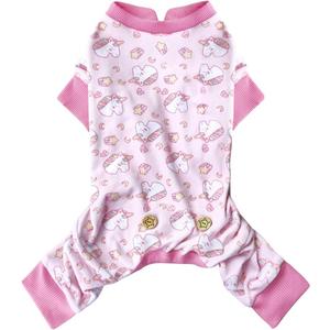 KYEESE Dog Pajamas Stretchy Pet Jammies Coat Comfy Pet Onesie Costume Velvet Dog Pajamas Small Sized Dogs Soft Dogs Clothes Pjs with Pink Unicorn Pattern, Large