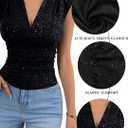 Summer Tops for Women V Neck Going Out Tops Stretchy Sequin Tank Sexy Casual Outfits 2025 Black (X-Large) (Black, XL)