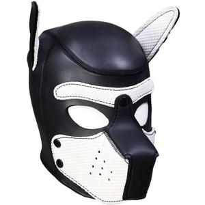 Neoprene Dog Full Face Puppy Mask Removable Pup Hood Halloween Mask (White)