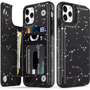 LETO for iPhone 11 Pro Case,Leather Wallet Case Flip Folio Cover with Fashionable Designs for Girls Women,with Kickstand Card Slots,Protective Phone Case for iPhone 11 Pro 5.8" Constellation