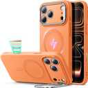 ESR Silicone Case for iPhone 17 Pro Max, Built-in Camera Stash Stand Compatible with MagSafe, Military-Grade Drop Protection Magnetic Phone Case for iPhone 17 Pro Max, Cloud Series, Orange
