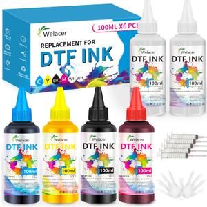 DTF Ink 100mlx6 for ET-8550, ET-2850 L1800, R1390, I3200, XP600, XP-15000, DX5 DX7, TX800, L800, 1430, P400,Heat Transfer Ink Conversion Kit Refill for All DTF Printers,for DTF Film