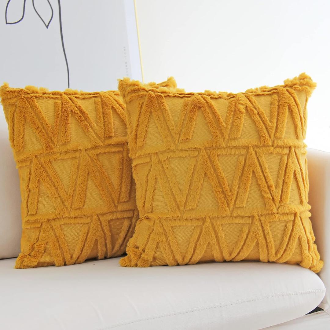 JOJUSIS Plush Short Wool Velvet Decorative Throw Pillow Covers Luxury Style Cushion Case Faux Fur Fluffy Pillowcases for Sofa Bedroom Pack of 2 20 x 20 Inch Yellow (20" x 20" (Pack of 2))