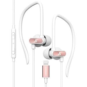 Lightning Headphones ADPROTECH iPhone Earbuds with Ear-Hook Sports Earphones for iPhone 13 12 11 Pro Max iPhone X XS Max XR MFi Certified with Mic, Rose Gold
