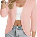 GRACE KARIN Women Lightweight Summer Cardigans 3/4 Sleeve Cropped Cardigan Sweaters Open Front Bolero Shrug (Pink, L)
