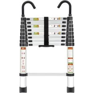 RIKADE Telescopic Ladder, 8.5 ft Aluminum Telescoping Ladder with Non-Slip Feet and Stable Hook, Portable Extension Ladder for Household and Outdoor Working, Max Load 330 lb, Aluminum