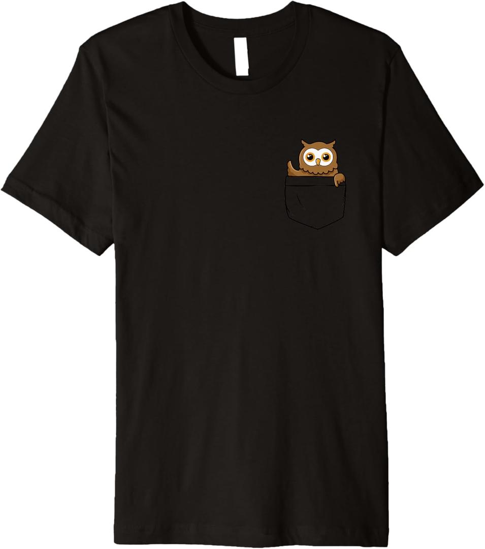 Owl Pocket - Owl Premium T-Shirt (Small, Black)