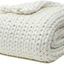 YnM Cooling Weighted Blanket, Handmade Chunky Yarn Knitted Design, Temperature Regulating and Breathable, Machine Washable Throw for Sleep or Home Decor (White, 50x60 Inch, 10lbs)