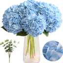 Tifuly 4pcs Fake Hydrangea with Vase - Real Touch Faux Hydrangea Flowers and 3pcs Eucalyptus Stems for Wedding Centerpiece Home Party Table DecorationBlue