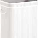 StorageWorks Laundry Hamper with Lid, Foldable Bamboo Laundry Basket, Clothes Hamper with Handles, Organizer and Storage for Laundry Room, Bedroom, Dorm, White