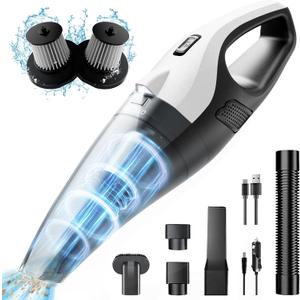 Handheld Vacuum Cordless, 15000Pa Strong Suction Car Vacuum with LED Light, Portable Hand Held Vacuum Cleaner with Multi-Nozzles & Washable Filter, Hand Vacuum Rechargeable for Car, Home, Pet