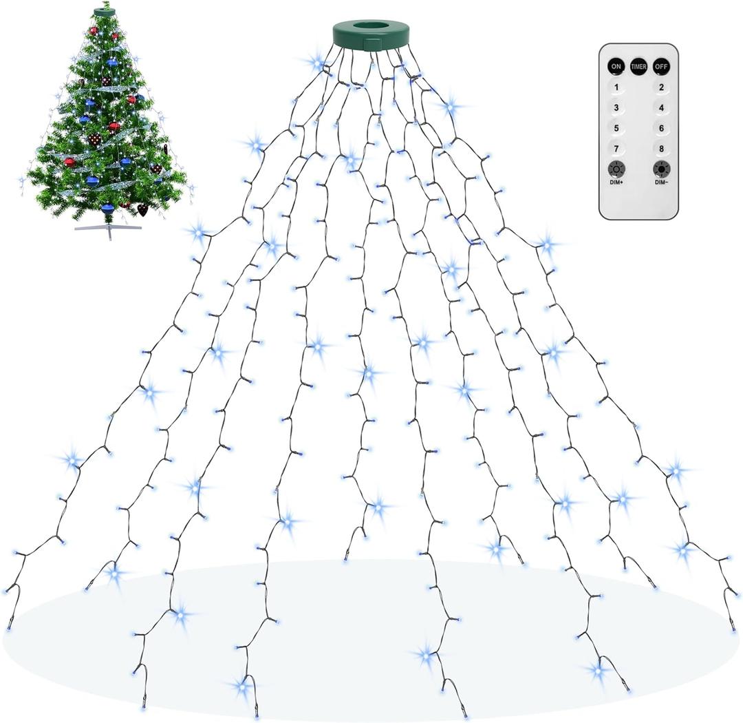 Christmas Tree Lights String, 200LED Christmas Lights for Tree with 8 Light Modes & Memory Function, 5FT x 10 String Lights with Timing & Remote Control for Xmas Holiday Decorations - Cold White