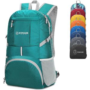 ZOMAKE Lightweight Packable Backpack 35L, Light Foldable Backpacks Water Resistant Collapsible Hiking Bag, Compact Folding Day Pack for Travel Camping(Lake Green)