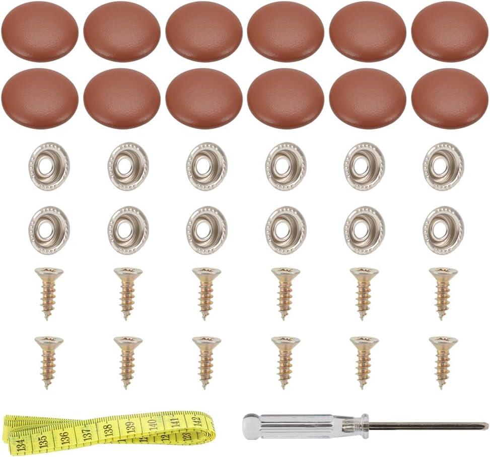 Set of 12 Brown Leather Snap Upholstery Buttons Fit for Tufting Furniture Bed Sofa Chair, Car Seat RV Roof Headliner Interior Cloth Fixing with Installation Tool