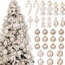 Soulchen 30 Pcs Champagne Christmas Decor Set Champagne Christmas Balls Candy Cane Lollipop Decorations Assorted Plastic Xmas Tree Hanging Ornaments for Home Xmas Holiday Party Decors