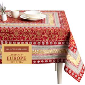 Maison d' Hermine Table Cloth Rectangle Table 100% Cotton 54 x 72 Inches Fall Tablecloth Reusable Everyday Use for Thanksgiving Christmas Decorations Dining Farmhouse Party (Sofia)
