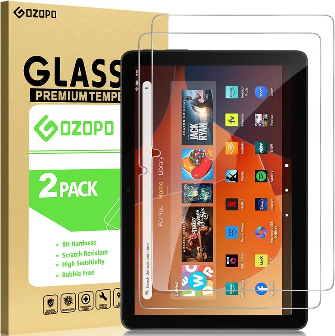 2-Pack Screen Protector for Amazon Fire HD 10 (2023/2021, 13th/11th Generation) Kids/Plus/Kids Pro 10.1 inch Tablet, 9H Hardness Tempered Glass Guard, Anti-Scratch, Bubble-Free, Ultra HD Clear