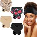 Eurzom 4 Pieces Satin Hair Wrap Scarf Satin Headband for Black Women's Adjustable Silk Hair Wraps for Sleeping Nonslip Strips (Black, Champagne, Leopard Print)