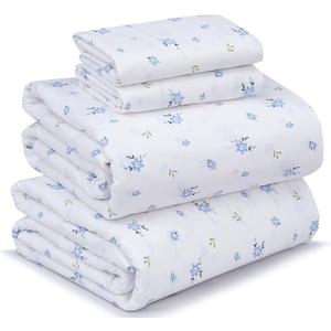 RUVANTI 100% Cotton Sheets  Full Size Percale Bedding, Cooling & Breathable Floral Design, Durable with a Crisp, Soft & Comfortable Feel, 16" Deep Pocket, 4-Piece Set, Phulkari