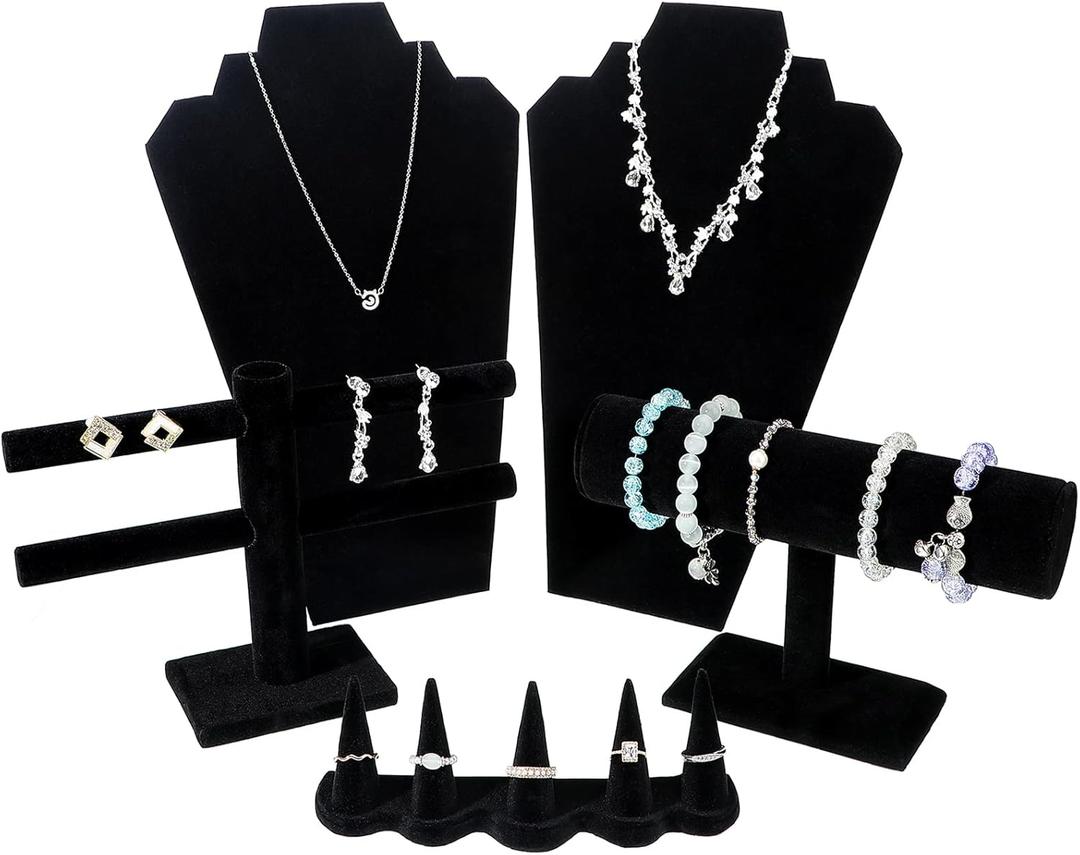 5 Packs Black Velvet Jewelry Display Sets, Jewelry Displays for Shows, Watch Necklace Bracelet Organizer Ring Finger Holder Earring Stand Display for Women Girl Home Bedroom