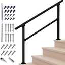 Metty Metal Handrails for Outdoor Steps Suitable for 1 to 5 Steps- Wrought Iron Stair Railing- Step Steady with 5 Feet Handrailing- Safe Indoor Home Banisters (5 Step) (Black-Straight)
