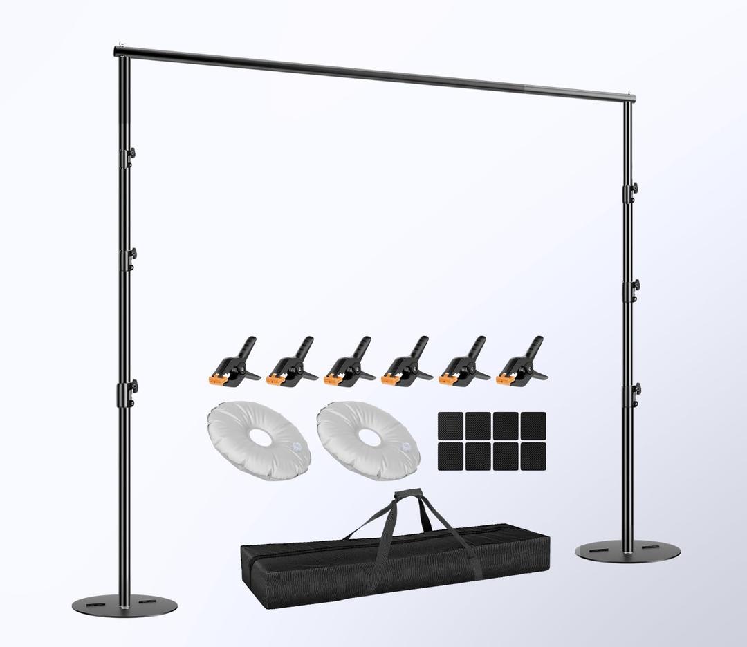 EMART Backdrop Stand Heavy Duty 1010ft Adjustable Pipe and Drape Photo Booth Kit with Clamps, Water Bags, Anti-Slip Pads, Carry Bag for Photography, Wedding, Party Decorations, 10 x10