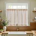 Jinchan Katy Linen Floral Kitchen Curtains 36 Inches Length Stripe Cafe Curtains Farmhouse Cottagecore Tier Small Window Drapes for Living Room Light Filtering Rod Pocket 2 Panels Sage Green on Linen