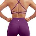 SUUKSESS Women Seamless 2 piece Workout Sets Strappy Padded Sports Bra Booty High Waisted Shorts Outfits (Deep Purple, L)