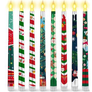 8 Pcs Christmas Flameless Taper Candles with Remote & Timer Christmas Battery Flameless Candles Xmas LED Candlesticks Flickering Real 3D Real Wax Candle for Holiday Party Favour Home Decor