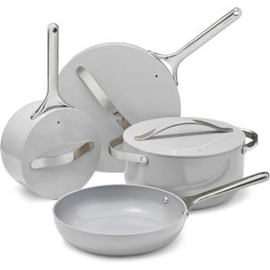 Caraway Nonstick Ceramic Cookware Set (12 Piece) Pots, Pans, Lids and Kitchen Storage - Non Toxic - Oven Safe & Compatible with All Stovetops - Gray