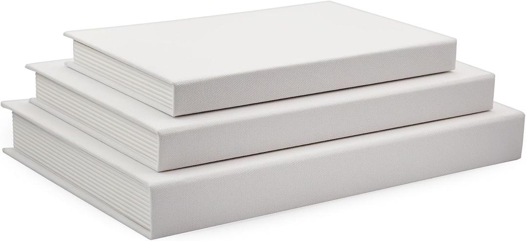 AuldHome Design Slimline Faux Book Stack (Set of 3, White); Blank Set of 3 Tiered Sizes Decorative Book Boxes for DIY Crafts and Home Decor