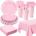 176 PCS Pink Party Decorations - Light Pink Scalloped Plates, Napkins, Cups, Cutlery, Tablecloth for Baby Shower, Wedding, Birthday Party Decorations, Serves 25