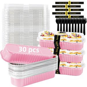 30 Pack Pink Disposable Rectangular Aluminum Foil Loaf Pans with Lids,6.8oz Mini Cake Pans for Baking, Loaf Baking Pans, Small Cake Container
