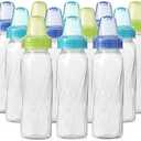 Evenflo Feeding Classic Clear Plastic Standard Neck Bottles for Baby, Infant and Newborn - Teal/Green/Blue, 8 Ounce (Pack of 12)