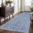 3x10 Washable Runner Rug for Kitchen, Blue Soft Classic Runner with Non-Slip, Non-Shedding Distressed Floral Rug for Hallways Entryway Bedroom Bathroom Laundry Indoor