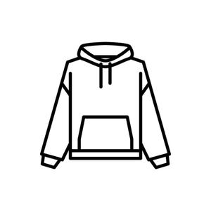 Black Hoodie Icon, Hooded Sweatshirt Line Art Graphic, Simple Pullover Hoodie Symbol, Size Medium 