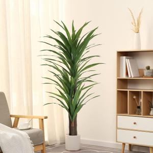 Dracaena Silk Plant Corn Stalk 5ft Tall Faux Plants Indoor Large Fake Plants Potted Yucca Tree Tropical Floor Plants Artificial Silk Palm Trees for Home Office Store Decor Housewarming Gift