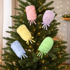 Pinkunn 5 Pcs Pastel Christmas Decorations Cotton Candy Ornaments Fake Cotton Candy Tree Picks Topper 10.63" Handcrafted Hanging Ornament for Xmas Theme Party Supplies New Year Gift