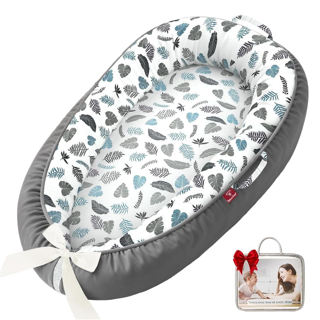 Baby Lounger - 100% Cotton Baby Lounger for Newborn with Lounger Cover, Portable Baby Nest for Home and Travel, Waterproof Lining, Newborn Babies Essentials Gifts