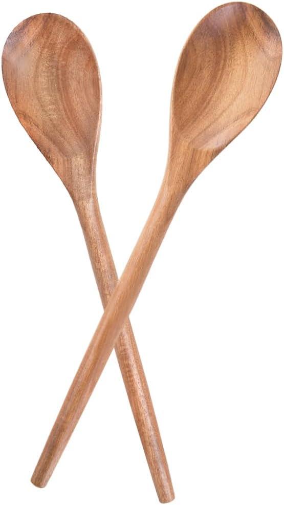 2PCS Acacia Wooden Spoons For Cooking-14 Inch Smooth Finish Cooking Spoons-Comfortable Grip Wood Spoons for Cooking - Non-Stick Cooking Utensils (Cooking Spoons 2pcs)