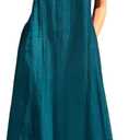 Rainday Women's Linen Dress Sleeveness Loose Dresses Casual Maxi Dress with Pockets, 4XL (Blue)